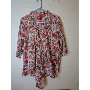 Cristina Floral Print Pleated Tunic Top Women's Size L